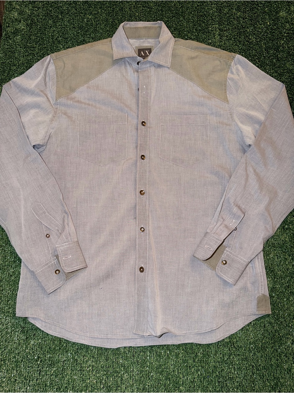 A/X Armani Exchange Men's Long-Sleeve Light Gray Button-Up Shirt